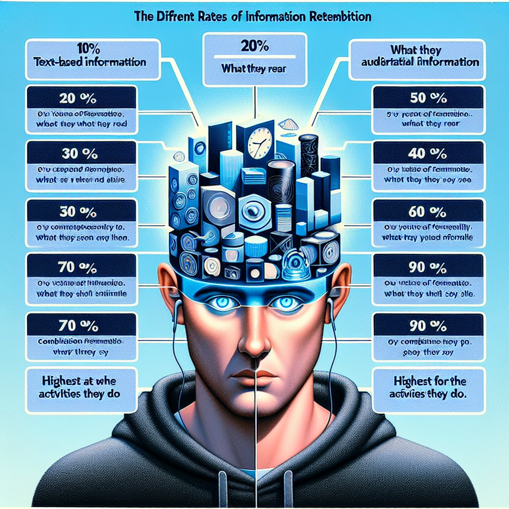 Several studies point to the following facts about retention. Humans retain: 10 percent of what they READ 20 percent of what they HEAR 30 percent of what they SEE 50 percent of what they SEE and HEAR 70 percent of what they SAY and WRITE 90 percent of what they DO